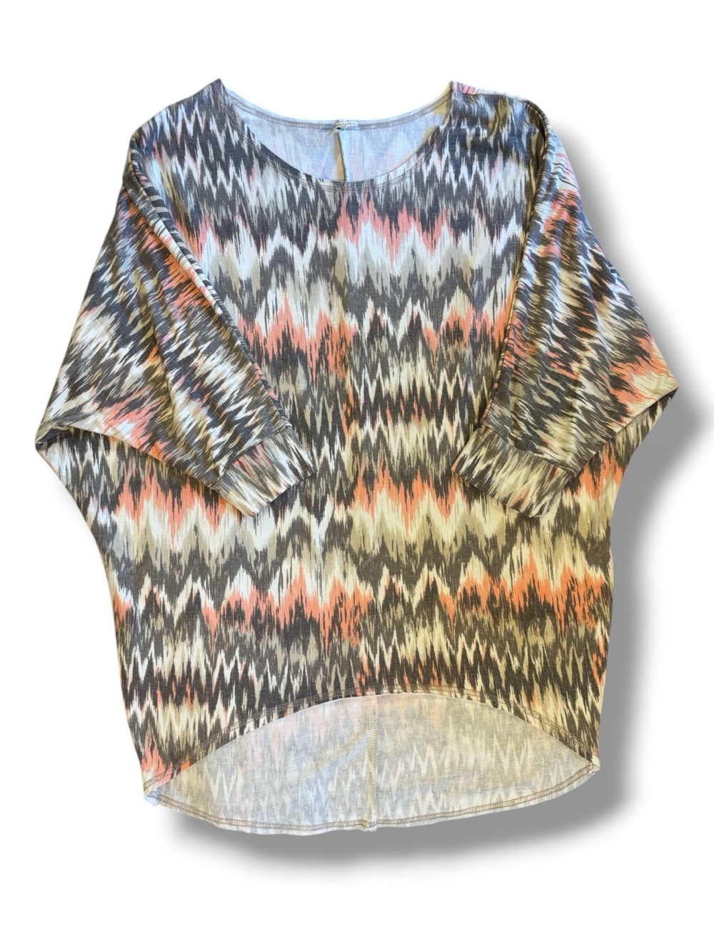 Shannon Passero Boho Chevron Ikat Dolman Sleeve Top Large High Low Hem
